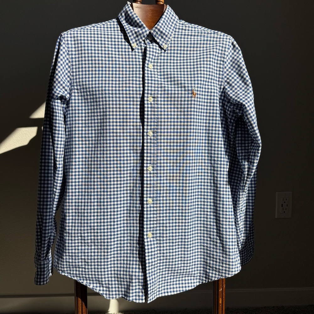 Polo Ralph Lauren Classic Fit Blue White Gingham Button Down Shirt Mens M Cotton